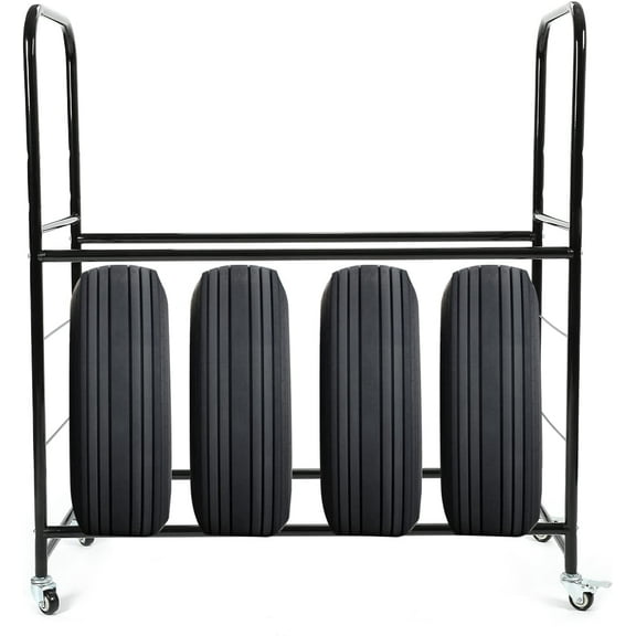 Kojem Universal Tire Storage Rack for Garage, Rolling Tire Organizer Shelving Rack w/ Adjustable Tire Stand, Steel Black, 46'' X 19'' X 44''