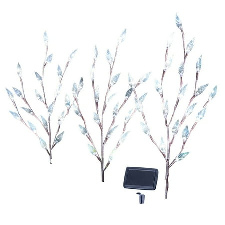 Blue Led Solar Garden Lights Bright Leaf Branch Solar Garden Lights with Adjustable Branches - Set of 3, Outdoor Decorative Accents, 60, White ()