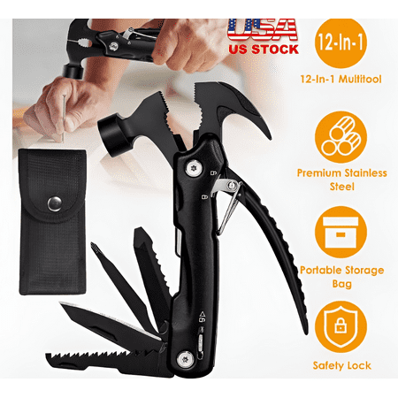 Survival Tool Knife 12-in-1 Multitool Hammer Saw Safety Lock Cool Gift for Men