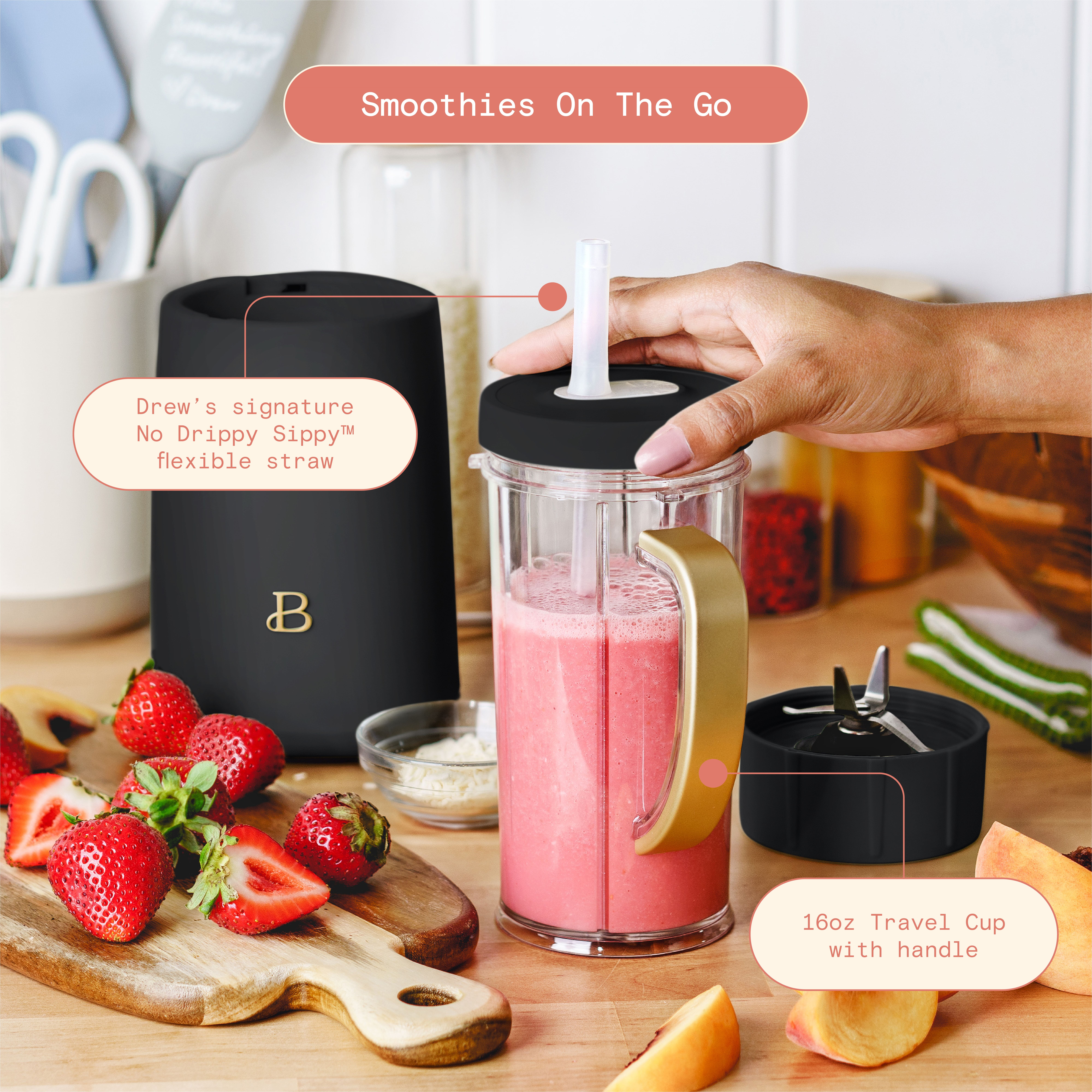 Beautiful Personal Blender Set with 12 Pieces, 240 W, Black Sesame by Drew Barrymore