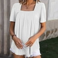 thumbnail image 2 of Annhoo Womens Tops Summer Casual Knitted Short Sleeve Pleated Square Neck Dressy Shirts Fashion Beach Blouse Tees, 2 of 3