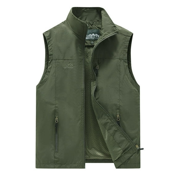 Bcfgryg Men's Lightweight Outdoor Vest Casual Fashion Stand Collar Sleeveless Jacket For Spring Summer Fall Daily Wear Men's Jacket Green L
