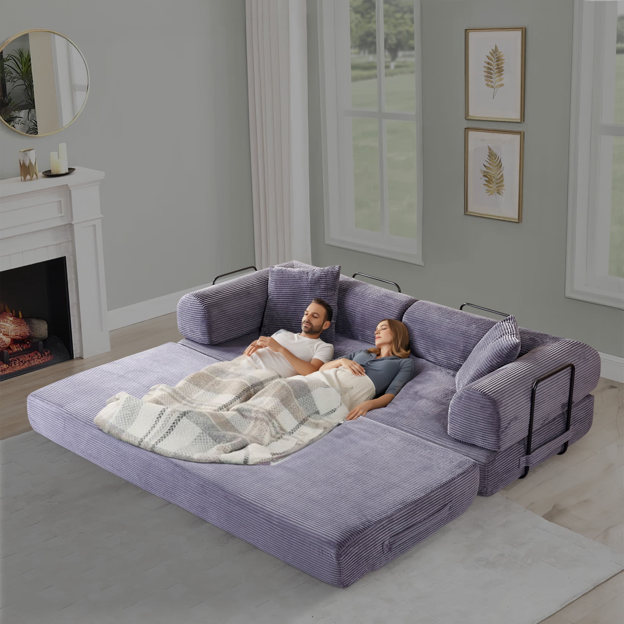 Timbernest Convertible Sleeper Sofa Bed 78" Folding Sofa Bed with 2 Pillows 3-Seat Floor Sofa for Living Room, No Assembly, Gray