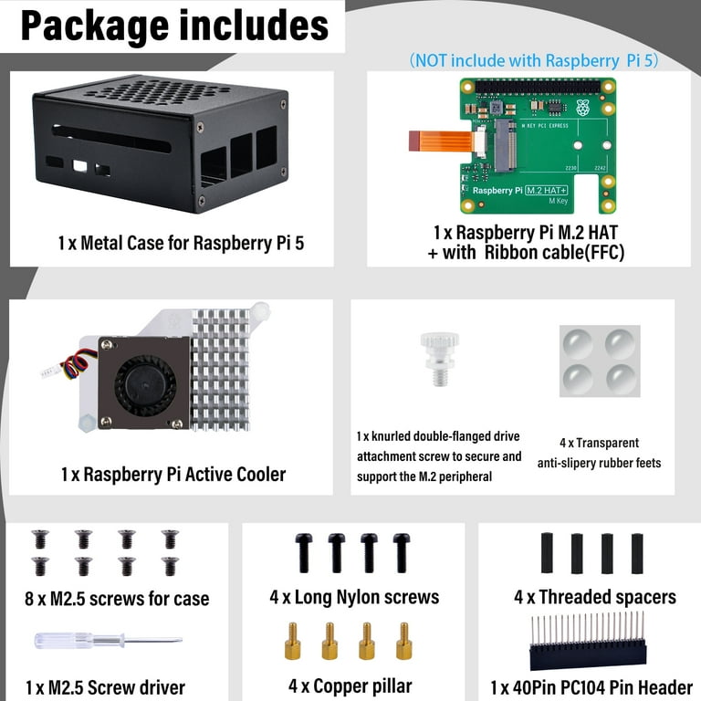 52Pi Metal Case for Raspberry Pi 5,with M.2 HAT+ and Raspberry Pi