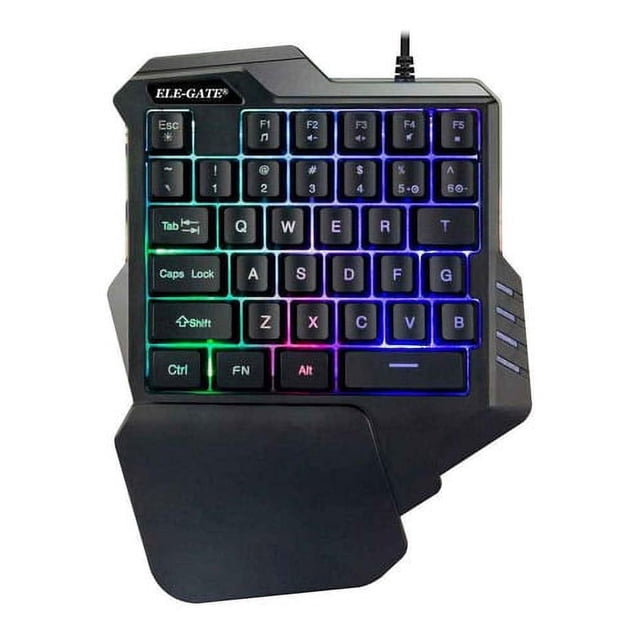 Teclado de una mano gamer Ele-Gate TC.16 color negro con luz 8 colores Ele-Gate TC.16