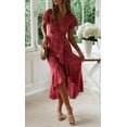 thumbnail image 3 of Robe Maxi Bohème à Fleurs Imprimées Col en V Manches Courtes Fendue pour Fête à la Plage, 3 of 8