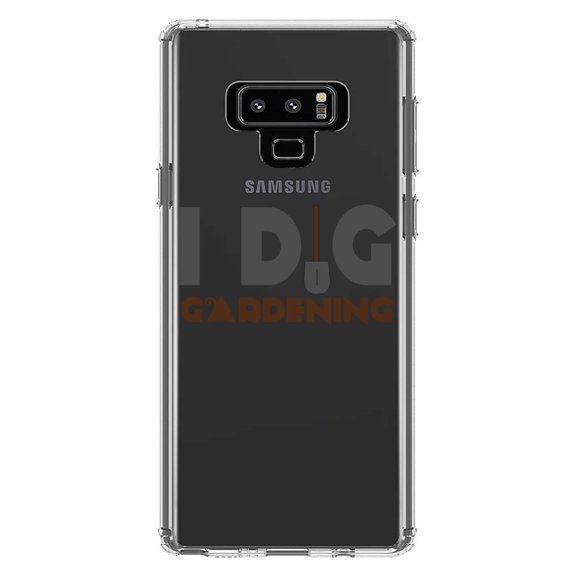 DistinctInk Clear Shockproof Hybrid Case for Samsung Galaxy Note 9 - TPU Bumper Acrylic Back Tempered Glass Screen Protector - I Dig Gardening
