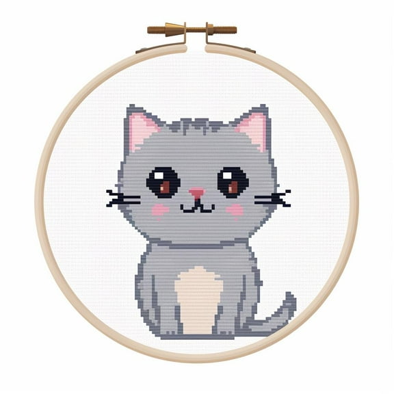 Cartoon Simple Cute Cat DIY 11CT Stamped Cross Stitch Kits Easy for Beginners Children with Hoop Needlepoint Counted Embroidery Kits Art Craft Wall Decoration 12x12inch(11)