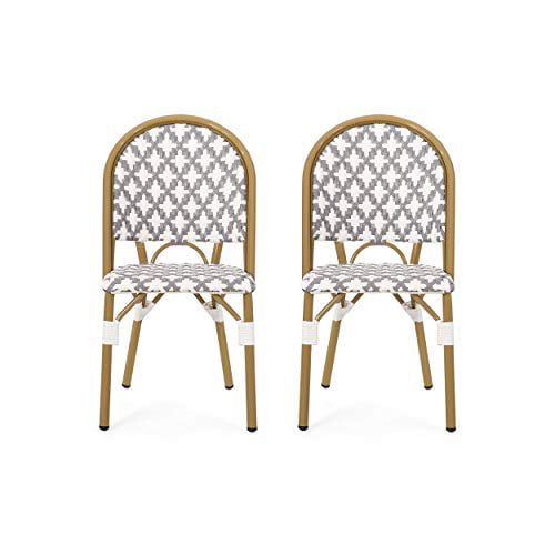 Christopher Knight Home 313251 Philomena Outdoor French Bistro Chair White Bamboo Print Finish Black Set of 2