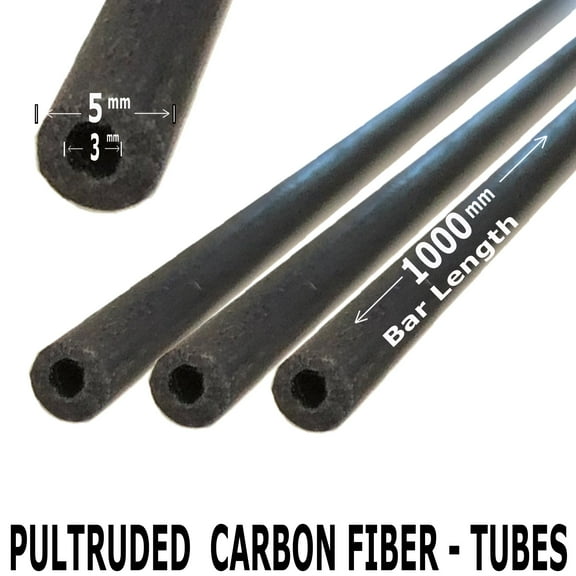 4 Piece - 5mm x 3mm x 1000mm Carbon Fiber Tube - Pultruded Round Tube. Super High Strength for RC Hobbies, Drones, Special Projects