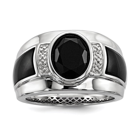 Auriga 925 Sterling Silver Diamond and Onyx Ring Size 9 for Men's