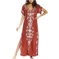 thumbnail image 1 of ICHUANYI Clearance Women's Summer Casual V-Neck Split Short Sleeve Printing Dresses(Red, XXL) ICHUANYI WER2023081001173, 1 of 8