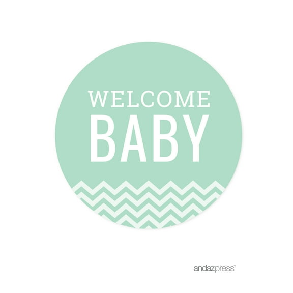 Mint Green Chevron Baby Shower Paper Straw with Toppers DIY Party Favors Kit, 20-Pack