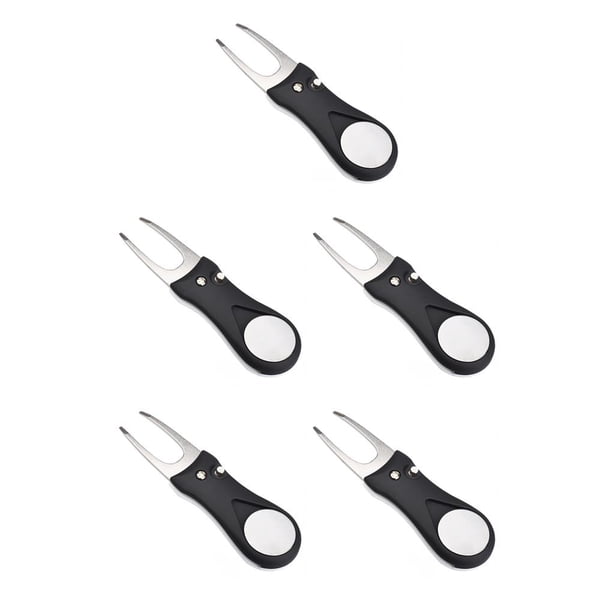 Naiovety Golf Pitch Groove reparación horquilla Pitchfork cabeza de acero inoxidable portátil reutilizable marcador reparación limpieza negro Negro 5Conjunto