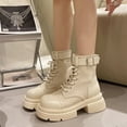 thumbnail image 6 of Lovskoo 2024 Women's Ankle Combat Boots Round Toe Platform Side Zipper Fall Short Booties White, 6 of 7