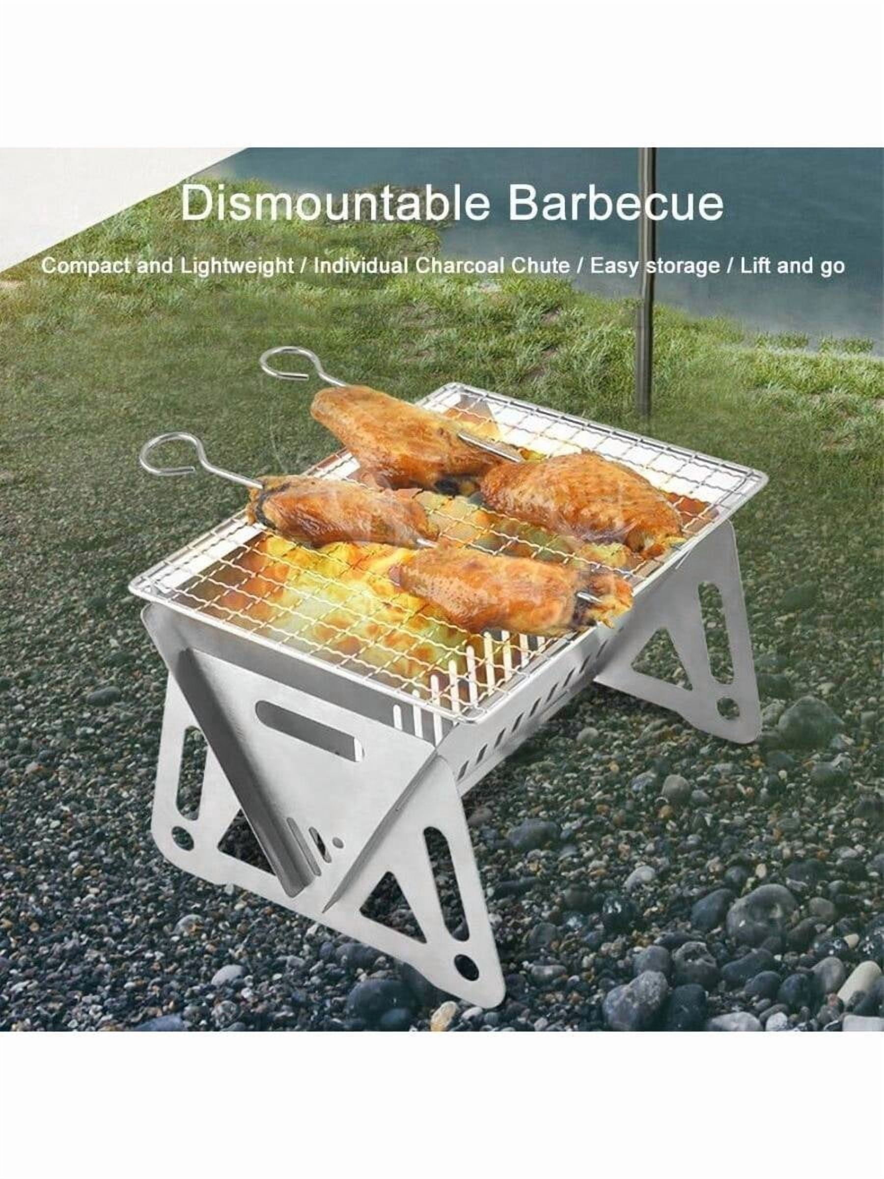 Portable Charcoal Grills, Small Stainless Steel Camping BBQ Grill Detachable Design Fire Pit Grill With Carry Bag Outdoor Cooking, Bonfire, Patio, Backyard
