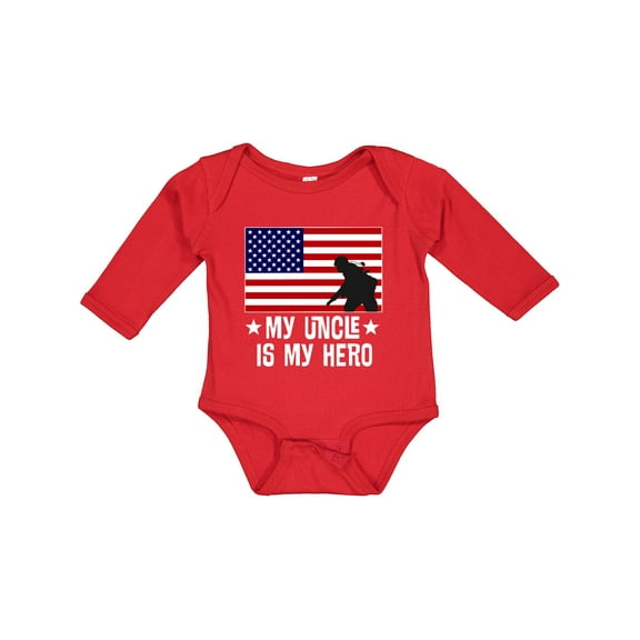 Inktastic Military Uncle is My Hero Us Flag Boys or Girls Long Sleeve Baby Bodysuit