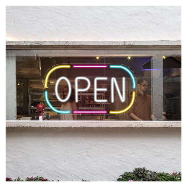 Letrero De Neón OPEN, Ideal Para Salones, Cafeterías Y Escaparates, Con Luz Regulable De 23cmx40cm