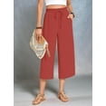 thumbnail image 5 of Women'S Cropped Pants Drawstring Casual with Pockets Loose High Waisted Wide Leg Lounge Pants Orange Red L, 5 of 6