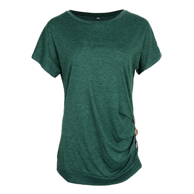Camiseta de manga corta de verano para mujer, blusa con cuello redondo, blusas sueltas informales para mujer Sunnimix Camiseta de algodón para mujer