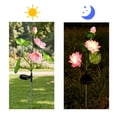 thumbnail image 1 of Lámpara de jardín solar de loto, decoración exterior para paisaje con tres cabezas de flor de luz suave, diseño de plástico impermeable tipo enchufe., 1 of 7