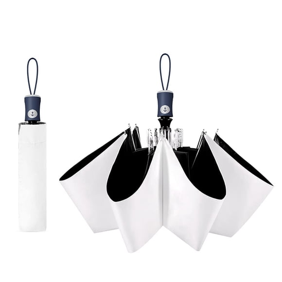 Cuby Parapluie de Voyage Pliable Compact Ouverture et Fermeture Automatique pour Coupe-Vent, Imperméable & Protection UV 99,98 % avec Revêtement Anti-UV Noir (Blanc)