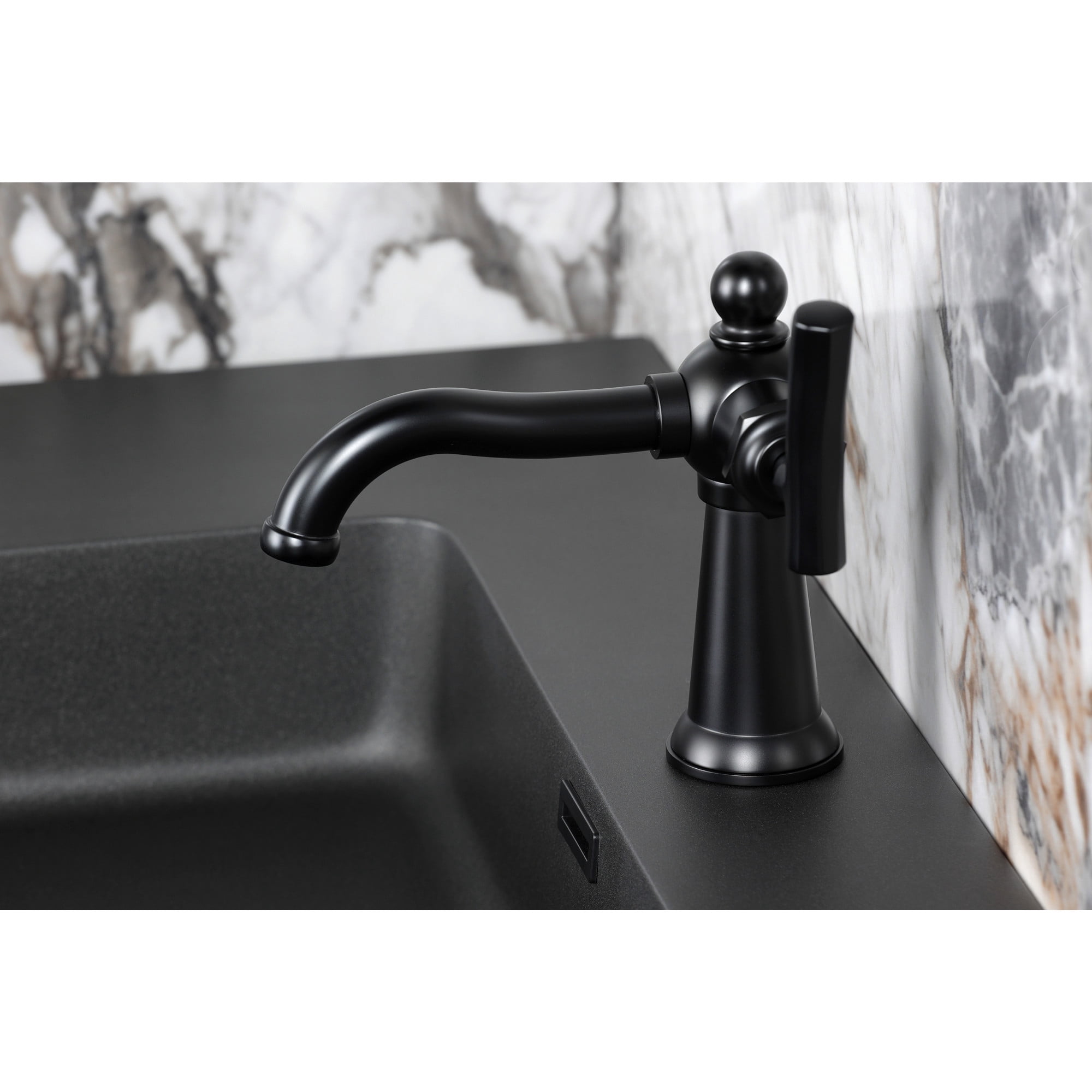 Kingston Brass KS3540TKL Hallerbos One-Handle 1-Hole Bathroom Faucet with Push Pop-Up Drain in Matte Black
