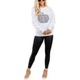 thumbnail image 2 of Femmes Halloween Drôle Sweat-Shirt Citrouille Graphique Pulls Léopard Haut Manches Longues Col Rond Chandail, 2 of 4