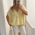 thumbnail image 4 of Suéter de Punto Informal de Verano para Mujer, de Corta, Holgado, con Botones y Cuello en V, Color Amarillo, Talla M, 4 of 8