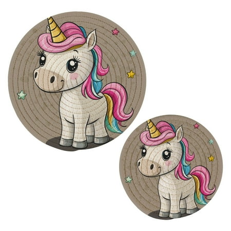 

2 pcs Pot Holders Trivets Heat Resistant Trivets Cartoon Unicorn Cotton Thread Weave Mats for Hot Pads Pans Pot Bowl Teapot