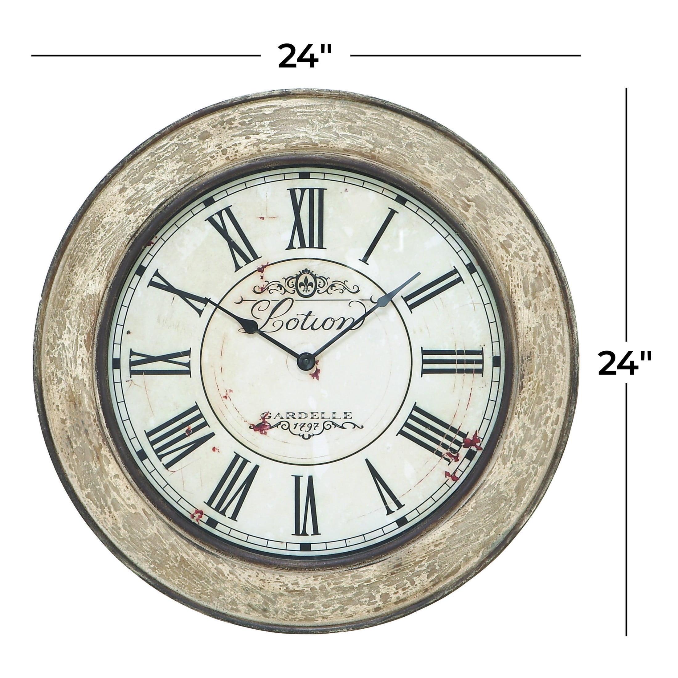 DecMode 24" Cream Wooden Fleur De Lis Distressed Wall Clock