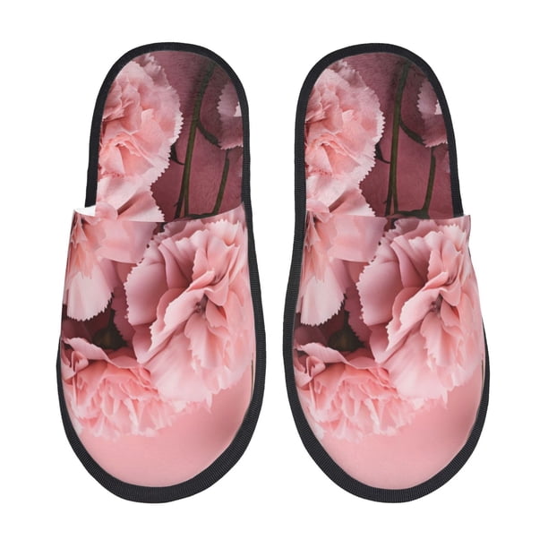 Fotbe Delicate Pink Carnations Pantuflas Peludas para Mujer con Estampado, Zapatillas de Peluche, Zapatos de Invierno para Casa, Uso Interior y Exterior-Medium