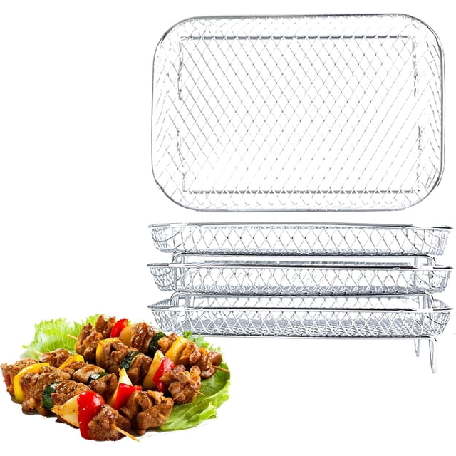 Welhammsae Square Air Fryer Rack, 3 Pcs Set, Food Grade Stainless Steel Grill Basket, Non Stick Mesh Basket Set, Compatible with Air Fryers, Oven, Microwave, Baking Accessories, 21 * 15 * 10cm