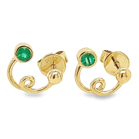 14k Gold Round Emerald Swirl Stud Earrings