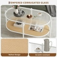 thumbnail image 4 of Acekid 2-Tier Rattan Coffee Table Boho Oval Coffe Table With TempeRed Glass Top Farmhouse Water-Wave Glass Metal Tea Center Tables Storage Shelf Decor For Living Room Office Home White, 4 of 8