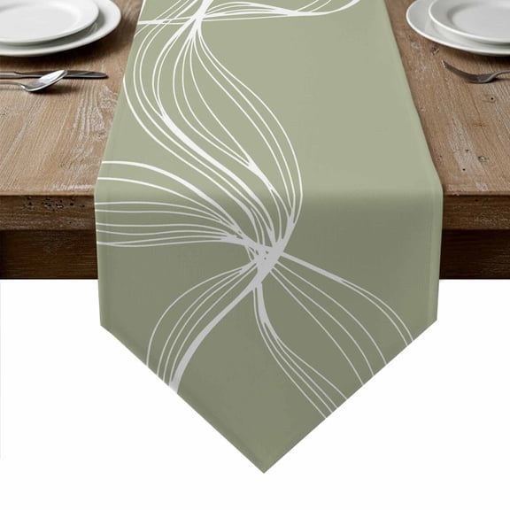Sage Green Table Runner Linen Burlap Table Runner 120 Inches Long Minimalist Abstract Modern White Art Dresser Scarves for Kitchen Island Coffee Dining Room Party Wedding Holiday Decoration 13"x120"