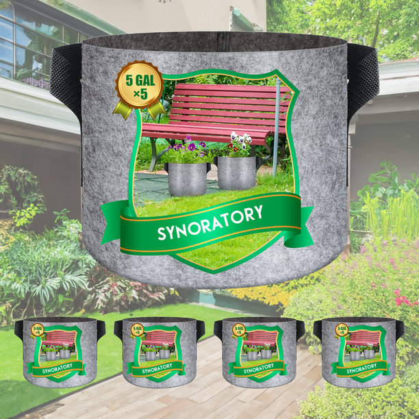 Grow Bags 5 Pcs 5 Gallon Grow Bags Heavy Duty NonWoven Fabric Pots with Handles Plant Grow