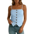thumbnail image 6 of BUIGTTKLOP Womens Cotton Linen Cami Suit Vest Dressy Casual Button down Waistcoat Fitted Split Hem Summer Sleeveless Blazer Tops, 6 of 7