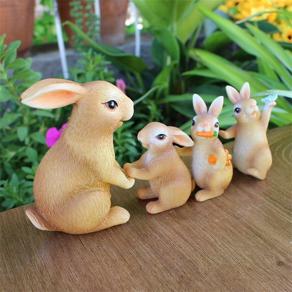 Whimsical Rabbits Family Ornaments,Garden Bunny and Carrot Statues, Easter Day Rabbits Sculptures,Cute Rabbit Mother and Child Figurines Garden Decor for Indoor Outdoor