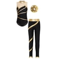 thumbnail image 2 of HULIJA Kids Girls Gymnastics Dancce Outfits Metallic Striped Leotard Bodysuit Unitard with Pants Hair Gold 8, 2 of 7
