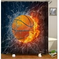 thumbnail image 3 of 3D Basketball Shower Curtain Sets for Boys Teens Athlete Gym Theme Sports Bathroom Polyester Waterproof, 3 of 7
