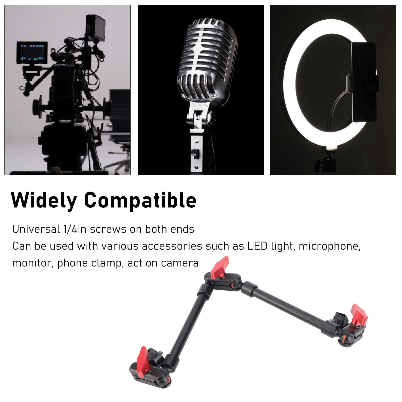 Double Ballhead Arm, Anti Oxidation 22 Inch Multi Angle Adjustable Aluminum Alloy Articulating Friction Arm Stable Locking  For Microphone