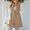 thumbnail image 2 of CharmCyan Women’s Sleeveless Lapel Long Vest Jacket Single Button Front with Pockets for Layered Outfits Casual Office Wear Khaki XL, 2 of 2