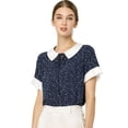 thumbnail image 1 of Blusa de lunares Allegra K de manga corta con cuello Peter Pan en contraste vintage para mujer Azul marino XS, 1 of 6