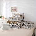 thumbnail image 5 of Homewish Modern Motorcycle Player Bedding Comforter Set 7 Pieces for Teen, Brown Stripes Wave Full Bedding Set, Fashion Plaid Patchwork Reversible Fitted Sheet Flat Sheet, Lightweight Room Decor, 5 of 7