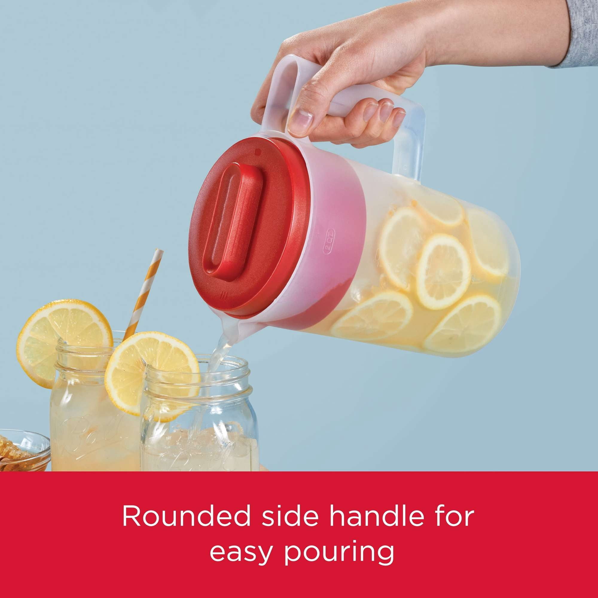 Rubbermaid Plastic Pitcher, Clear/Red, 2 Quart