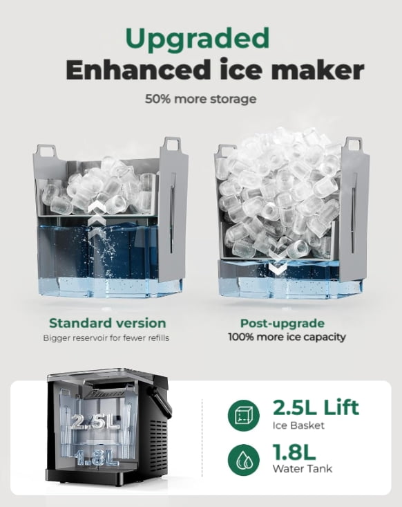 Countertop Ice Maker with 2.5L Expandable Ice Basket and 1.8L Water Tank, Portable Bullet Ice Machine with LED Touch Panel, Self-Cleaning, 2 Ice Sizes, Makes 9 Cubes in 6 Minutes