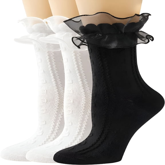 TELOLY Women Lace Socks Ruffle Frilly Socks - Comfortable Cotton Cute Socks Princess Lolita for Ladies Girl