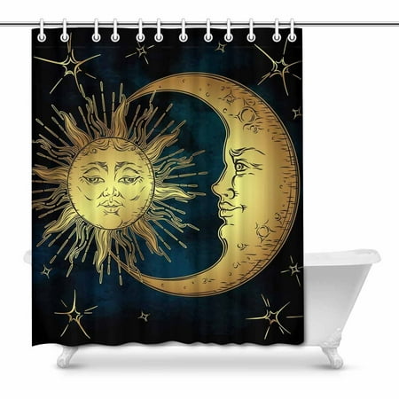 MKHERT Antique Boho Decor Golden Sun Moon and Stars Over Blue Sky Home Decor Waterproof Polyester Bathroom Shower Curtain Bath 66x72 (Best Shower Over Bath)