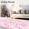 thumbnail image 2 of ODIKA 5'x7' Machine Washable Non-Slip Area Rug, Whimsical ABC Meadow with Dancing Sunrays and Umbrella Flourishes High Traffic Rug, Pink, 697194, 2 of 7